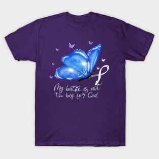 Lung Cancer Awareness My battle is not too big for God Butterfly design T-Shirt